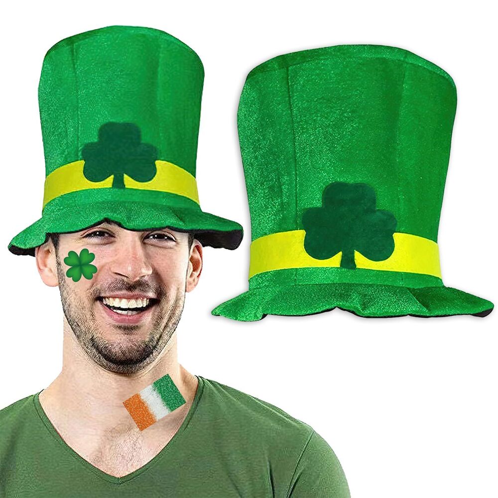 4556 St. Patrick's Day Green Leprechaun Top Hat Velvet Shamrock Hat Irish